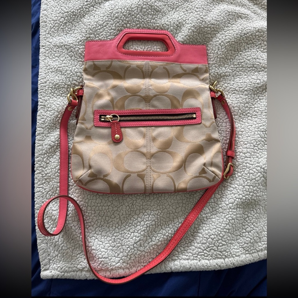 NWOT COACH AUTHENTIC BONNIE FOLD OVER SATCHEL BEIGE PINK - Picture 3 of 13